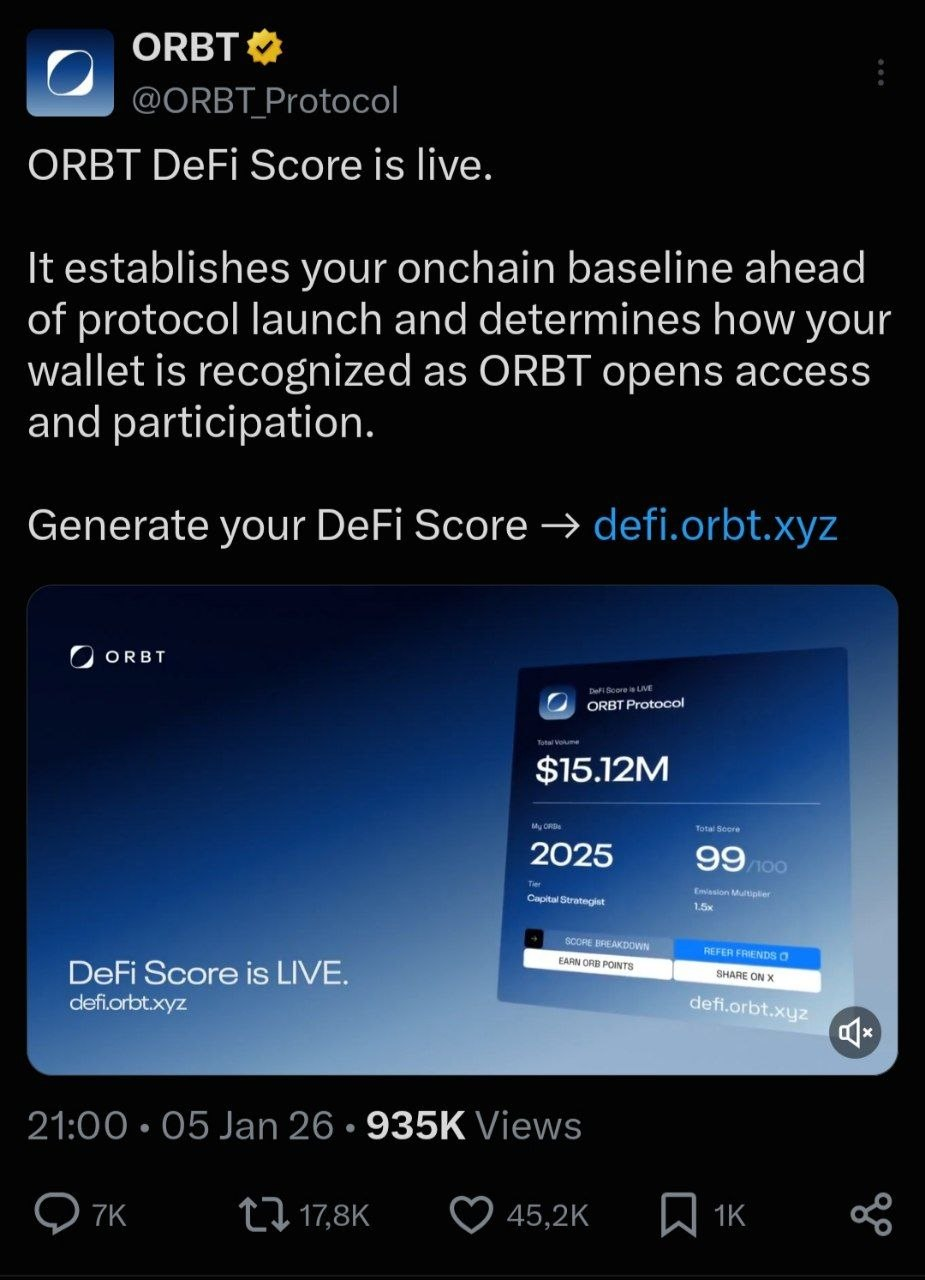 ORBT DeFi Score launch post